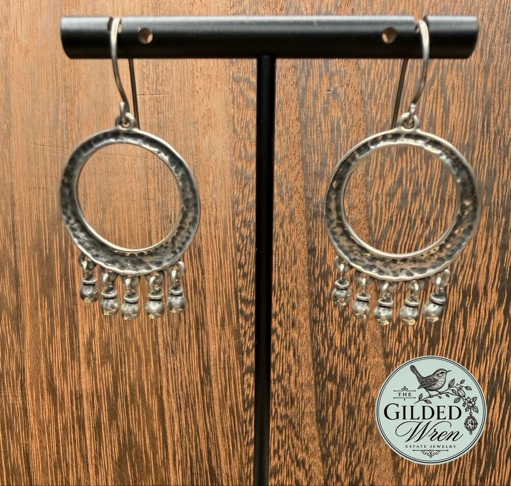 Silpada W1526 Cha Cha Sterling Silver Hammered Hoop Dangle Earrings 925